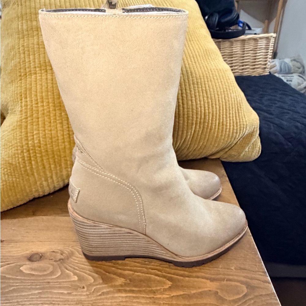 Sorel After Hours Wedge Mid-Calf Boots. New in Box. Color Beach (tan)